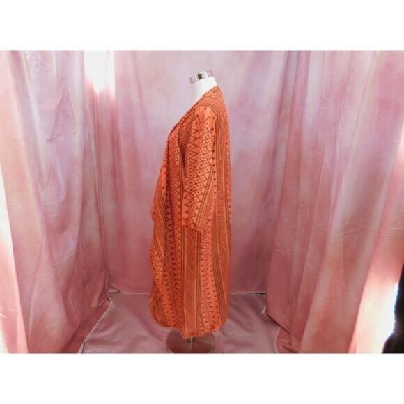 LuLaRoe Medium Coral Aztec Print Long Drape Cardigan Lightweight - Picture 4 of 9